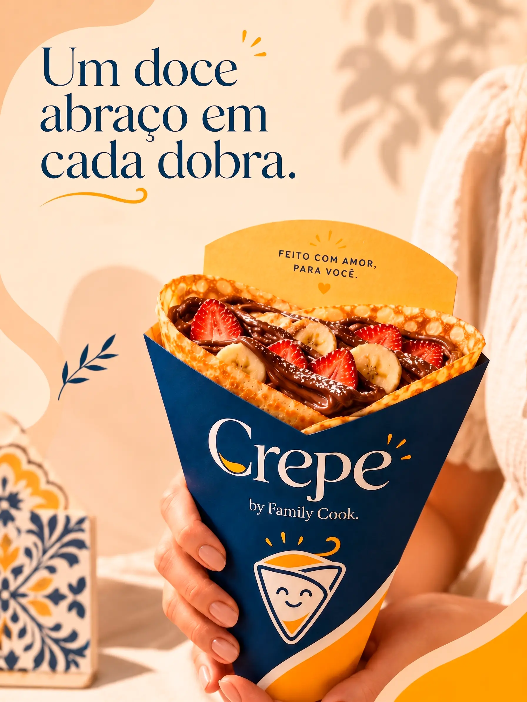 Poster de campanha Crepe by Family Cook com produto doce.