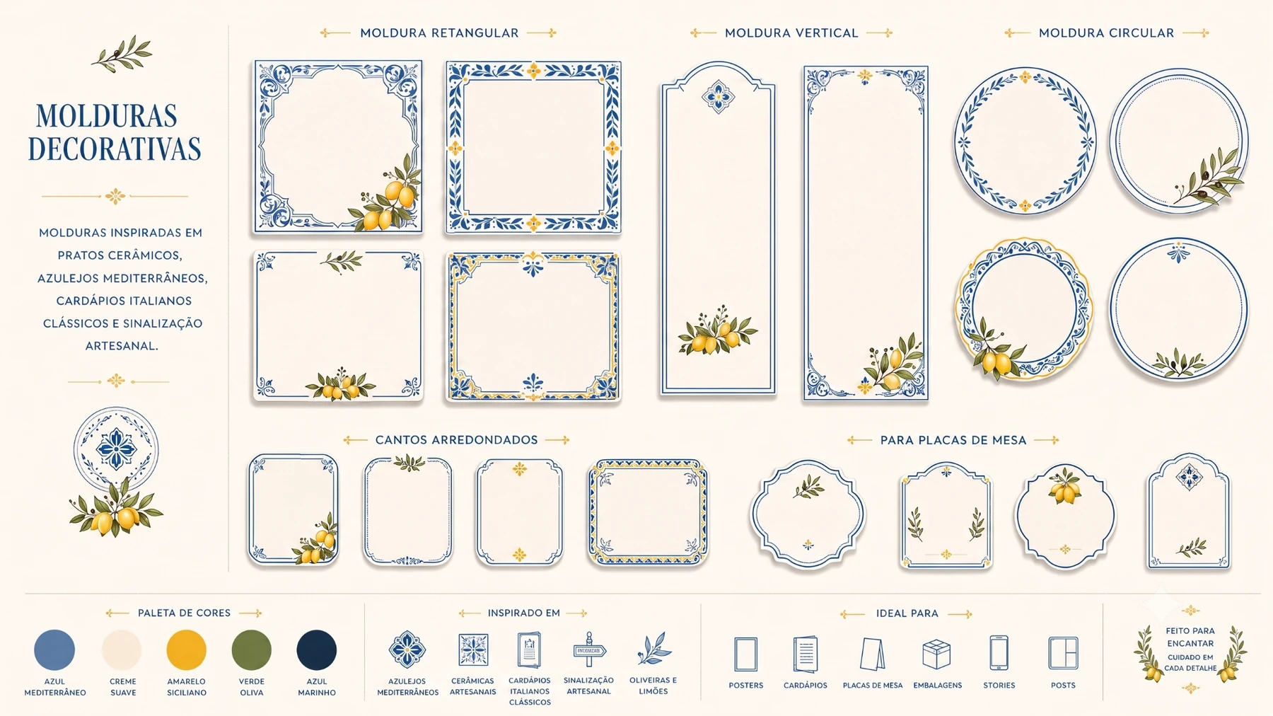 Sistema de molduras decorativas da Family Cook inspirado em cerâmicas e azulejos mediterrâneos.