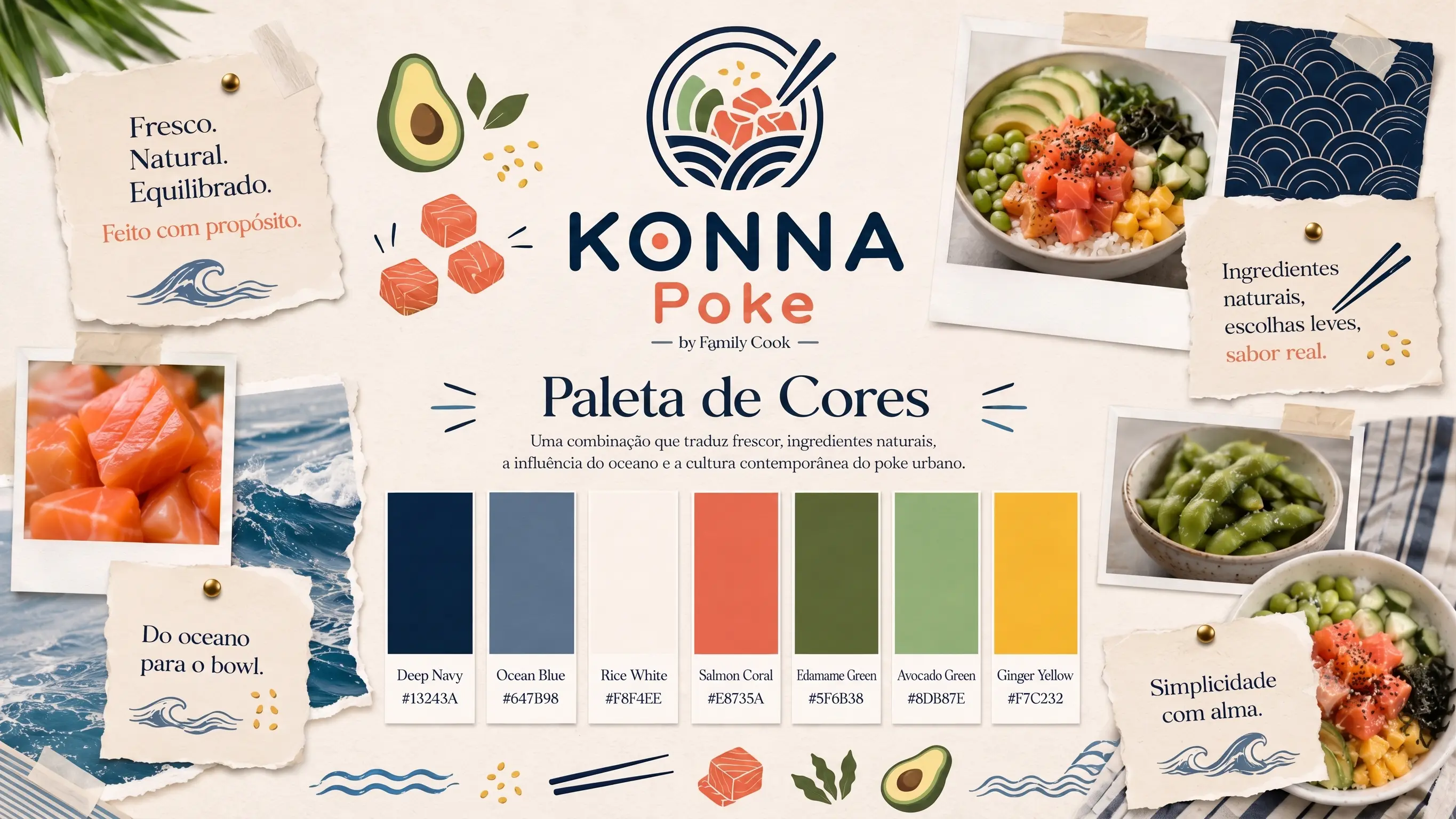 Paleta de cores da identidade visual Konna Poke.