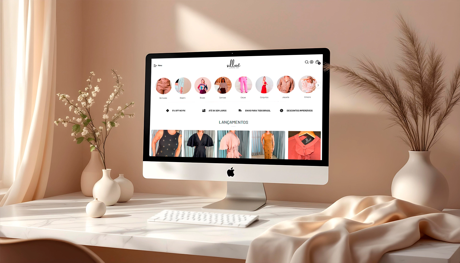 Página de catálogo e filtros do e-commerce Silluê.