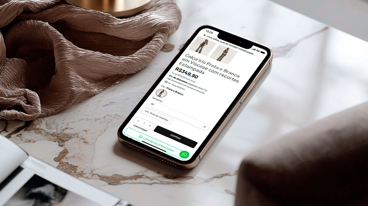 Página de produto mobile Silluê com informações de compra.
