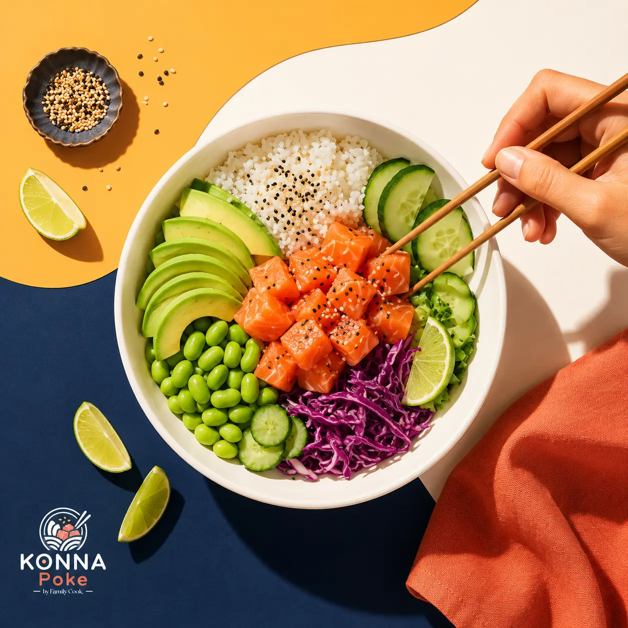 Post de produto da Konna Poke com poke bowl.